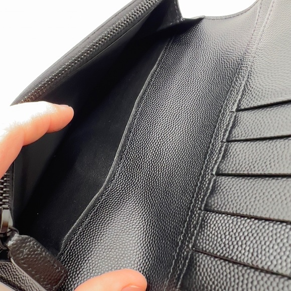 Authentic YSL Saint Laurent Cassandra Leather Long Bifold Wallet Black on Black - Picture 11 of 12